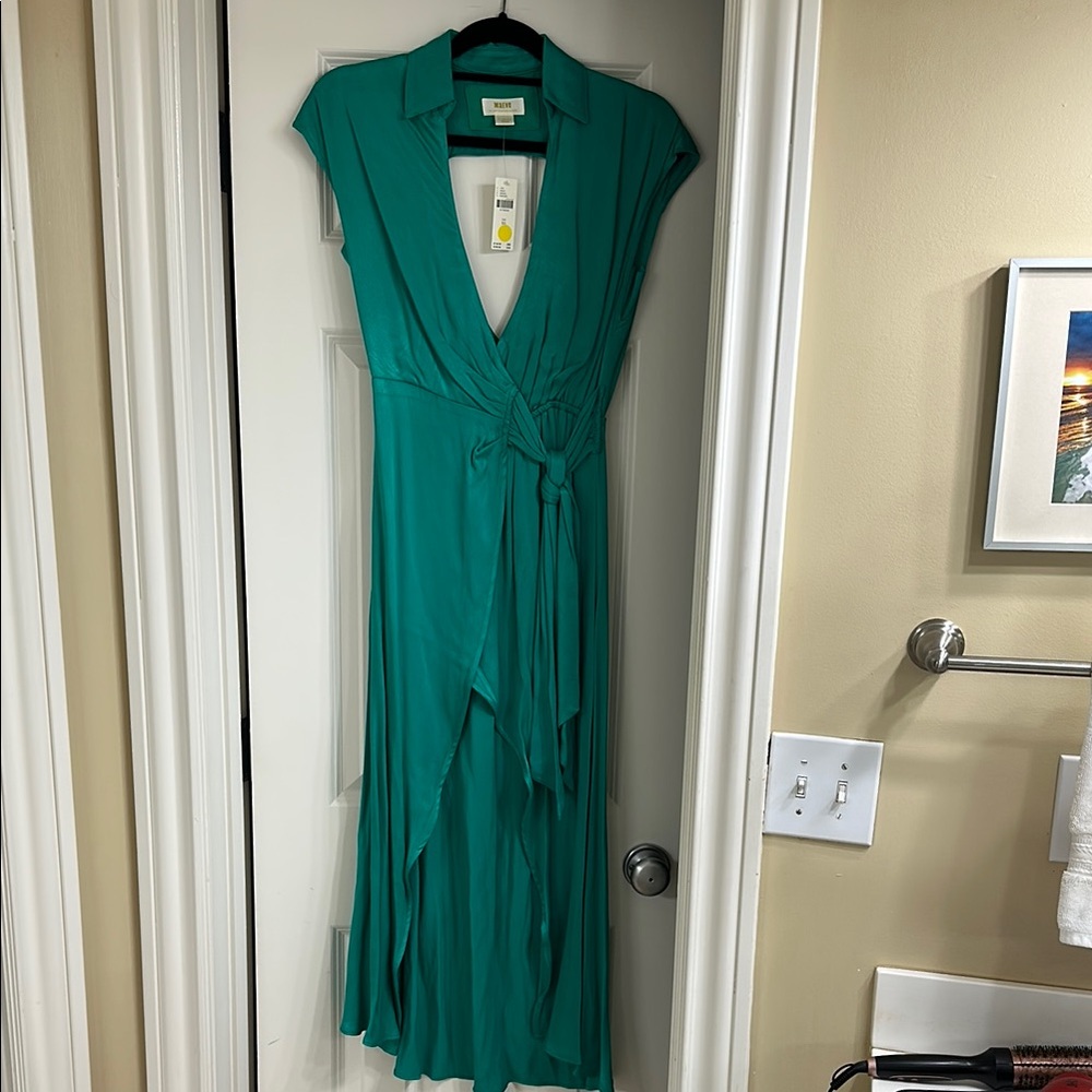 Maeve Green High Low Dress with Elegant Silhouette